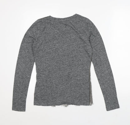 In Wear Womens Grey Geometric Linen Basic T-Shirt Size 12 Round Neck - Lace