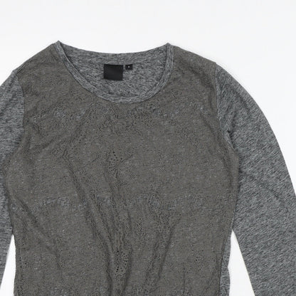 In Wear Womens Grey Geometric Linen Basic T-Shirt Size 12 Round Neck - Lace