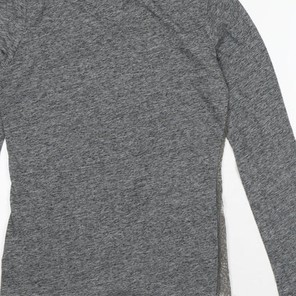In Wear Womens Grey Geometric Linen Basic T-Shirt Size 12 Round Neck - Lace