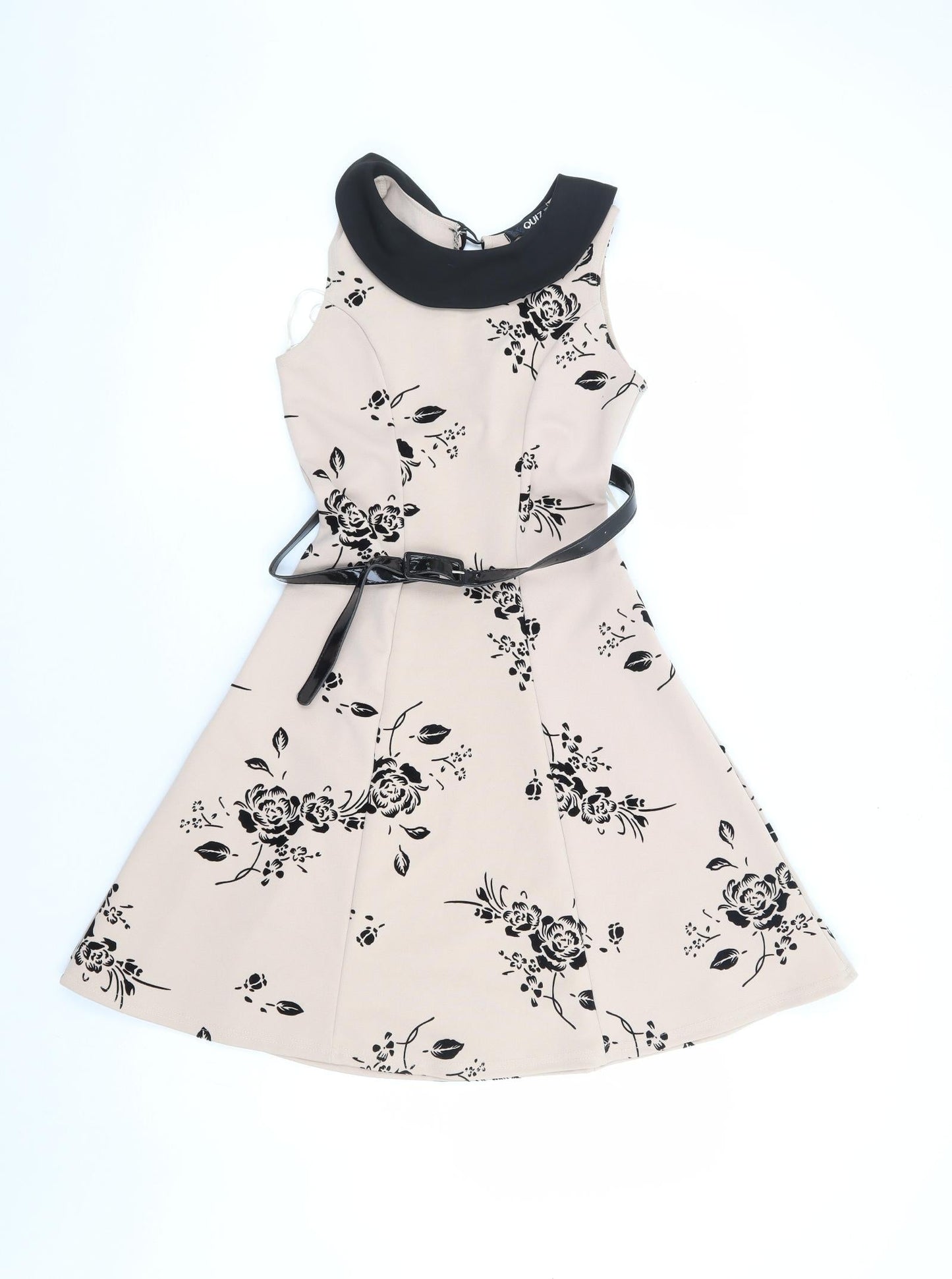 Quiz Womens Beige Floral Polyester Fit & Flare Size 8 Collared Pullover