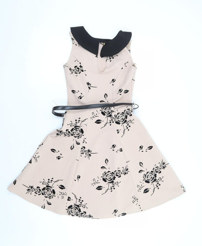 Quiz Womens Beige Floral Polyester Fit & Flare Size 8 Collared Pullover