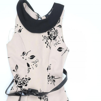 Quiz Womens Beige Floral Polyester Fit & Flare Size 8 Collared Pullover