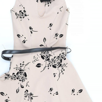 Quiz Womens Beige Floral Polyester Fit & Flare Size 8 Collared Pullover