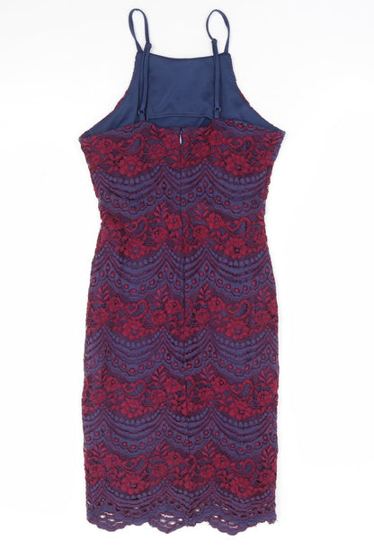 New Look Womens Multicoloured Floral Nylon Bodycon Size 8 Square Neck Zip