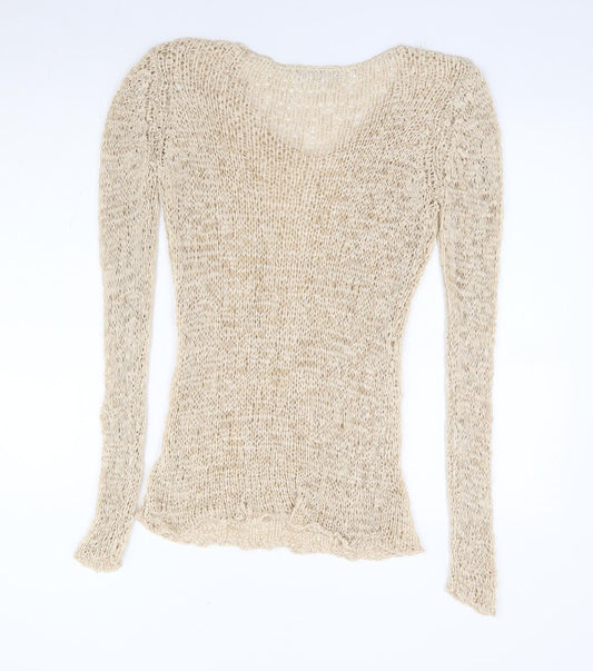 BHS Womens Beige V-Neck Acrylic Pullover Jumper Size 14