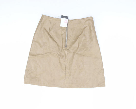 Primark Womens Beige Geometric Polyurethane Mini Skirt Size 4 Zip