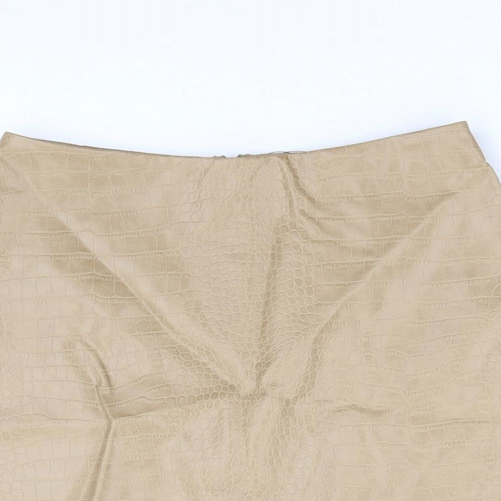 Primark Womens Beige Geometric Polyurethane Mini Skirt Size 4 Zip