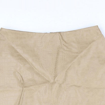 Primark Womens Beige Geometric Polyurethane Mini Skirt Size 4 Zip