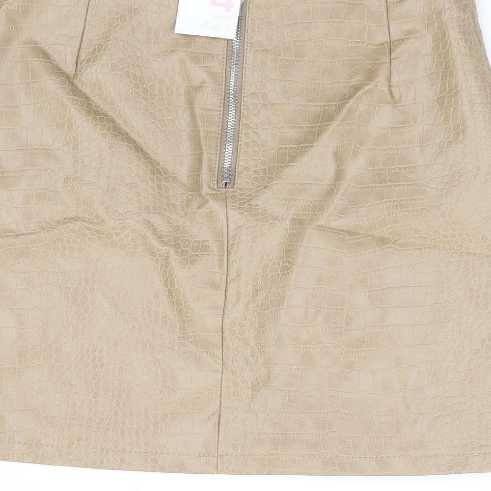 Primark Womens Beige Geometric Polyurethane Mini Skirt Size 4 Zip