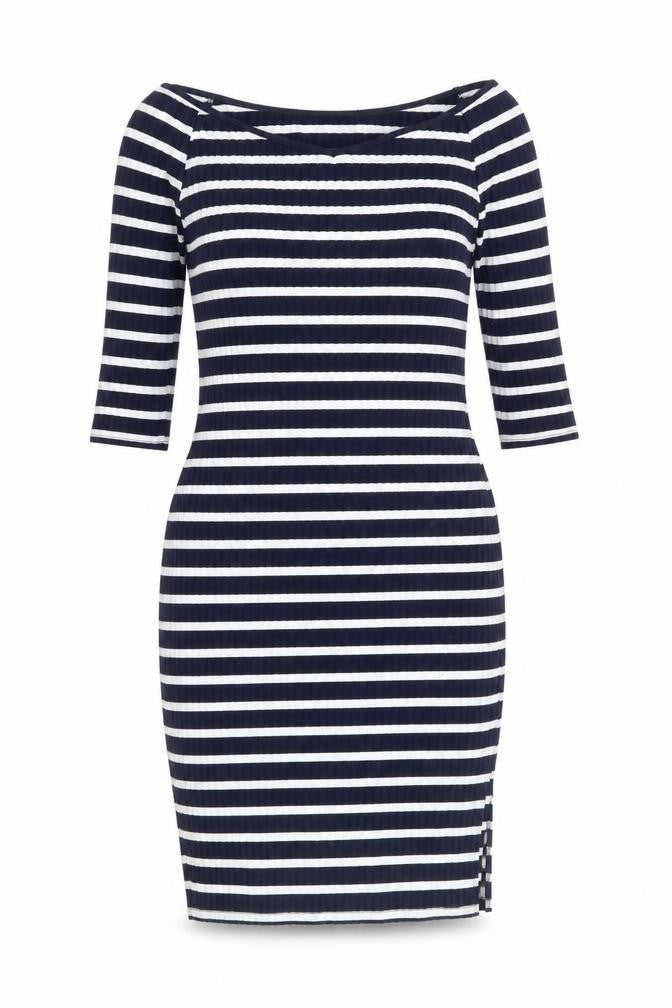 V By Very Womens Blue Striped Polyester Bodycon Size 12 Off the Shoulder Pullover