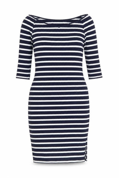 V By Very Womens Blue Striped Polyester Bodycon Size 12 Off the Shoulder Pullover