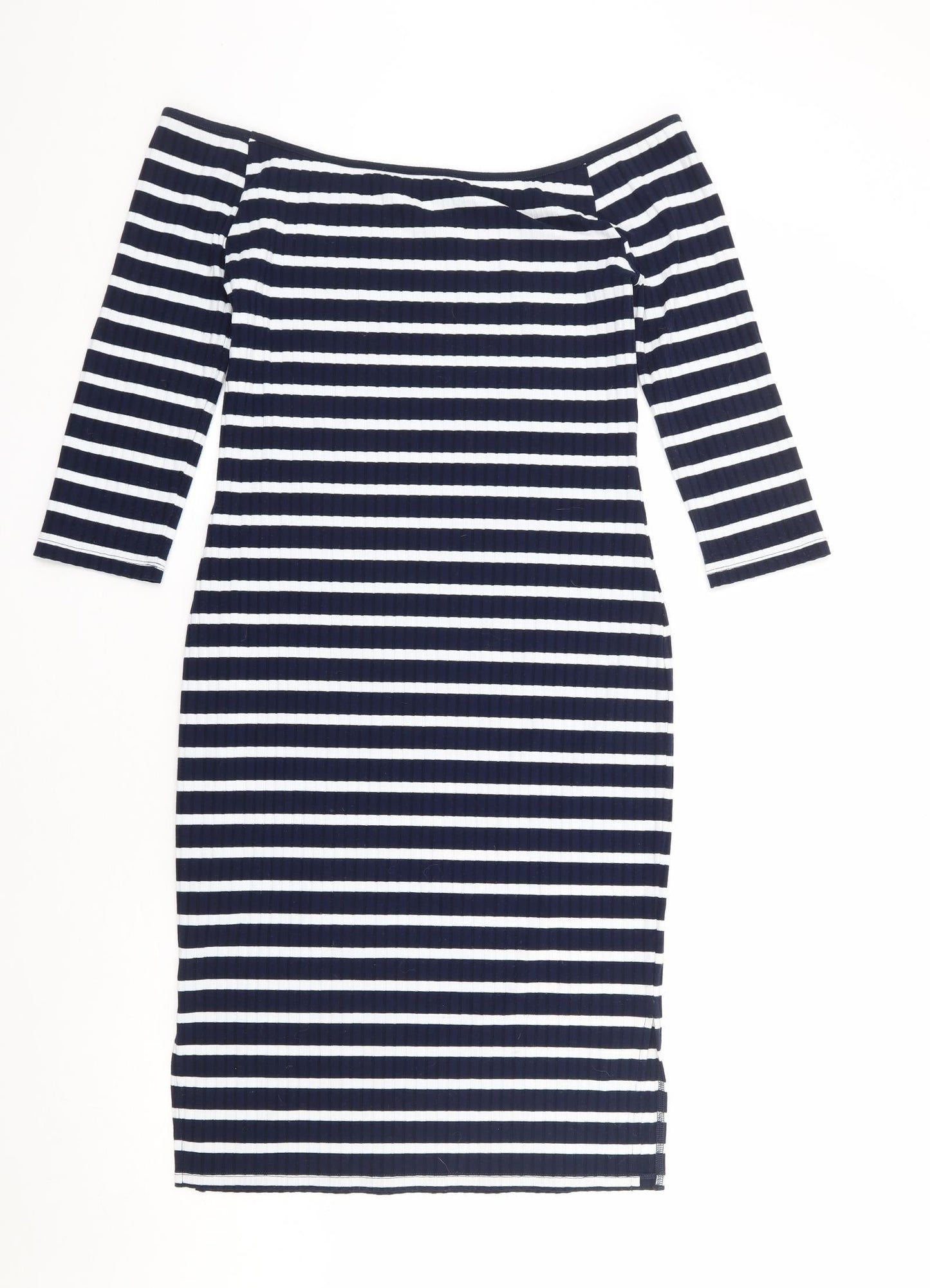 V By Very Womens Blue Striped Polyester Bodycon Size 12 Off the Shoulder Pullover