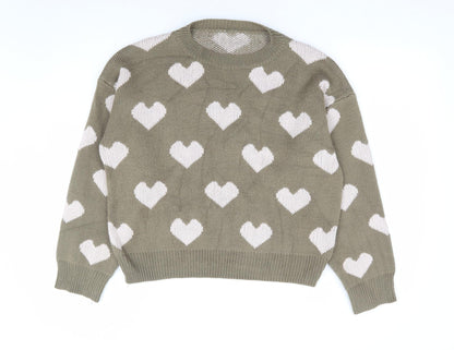 SheIn Womens Green Round Neck Geometric Acrylic Pullover Jumper Size S - Heart