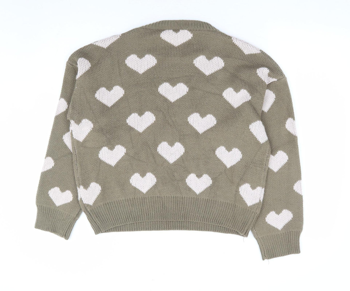 SheIn Womens Green Round Neck Geometric Acrylic Pullover Jumper Size S - Heart