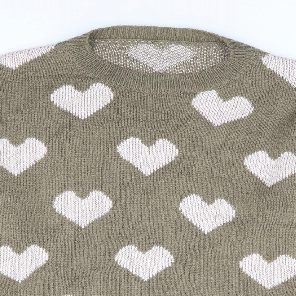 SheIn Womens Green Round Neck Geometric Acrylic Pullover Jumper Size S - Heart