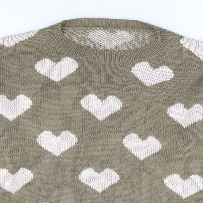 SheIn Womens Green Round Neck Geometric Acrylic Pullover Jumper Size S - Heart