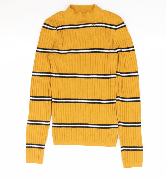 Primark Womens Yellow High Neck Striped Polyester Pullover Jumper Size 6