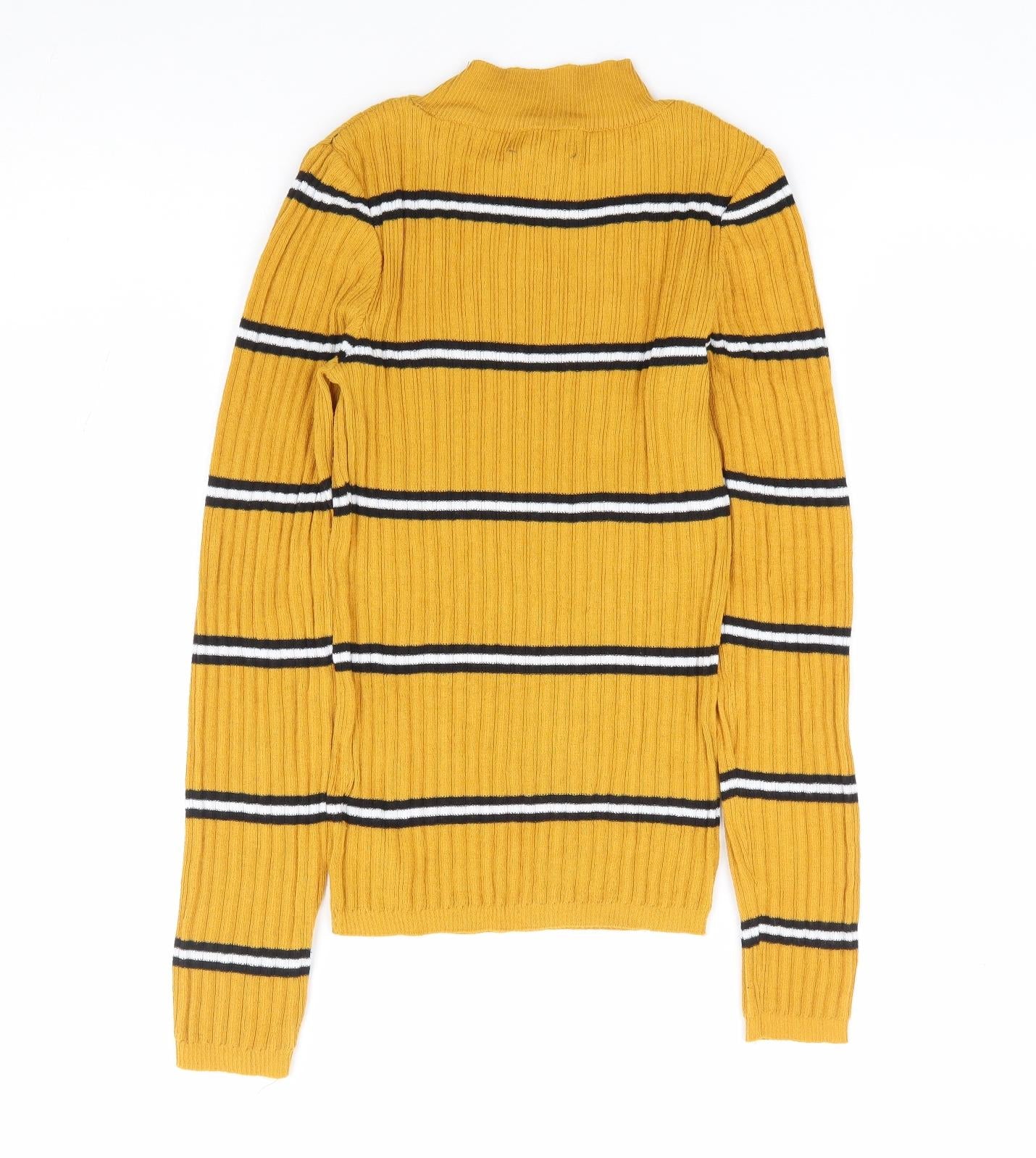 Primark Womens Yellow High Neck Striped Polyester Pullover Jumper Size 6