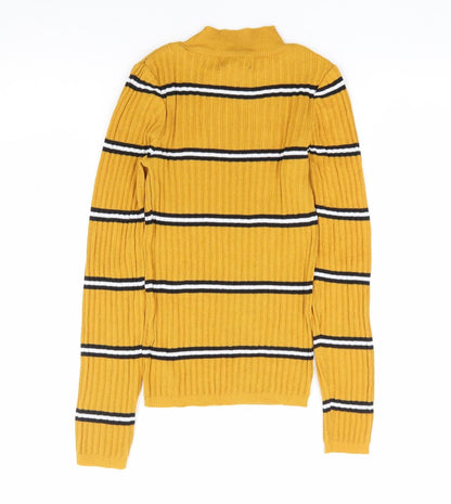 Primark Womens Yellow High Neck Striped Polyester Pullover Jumper Size 6