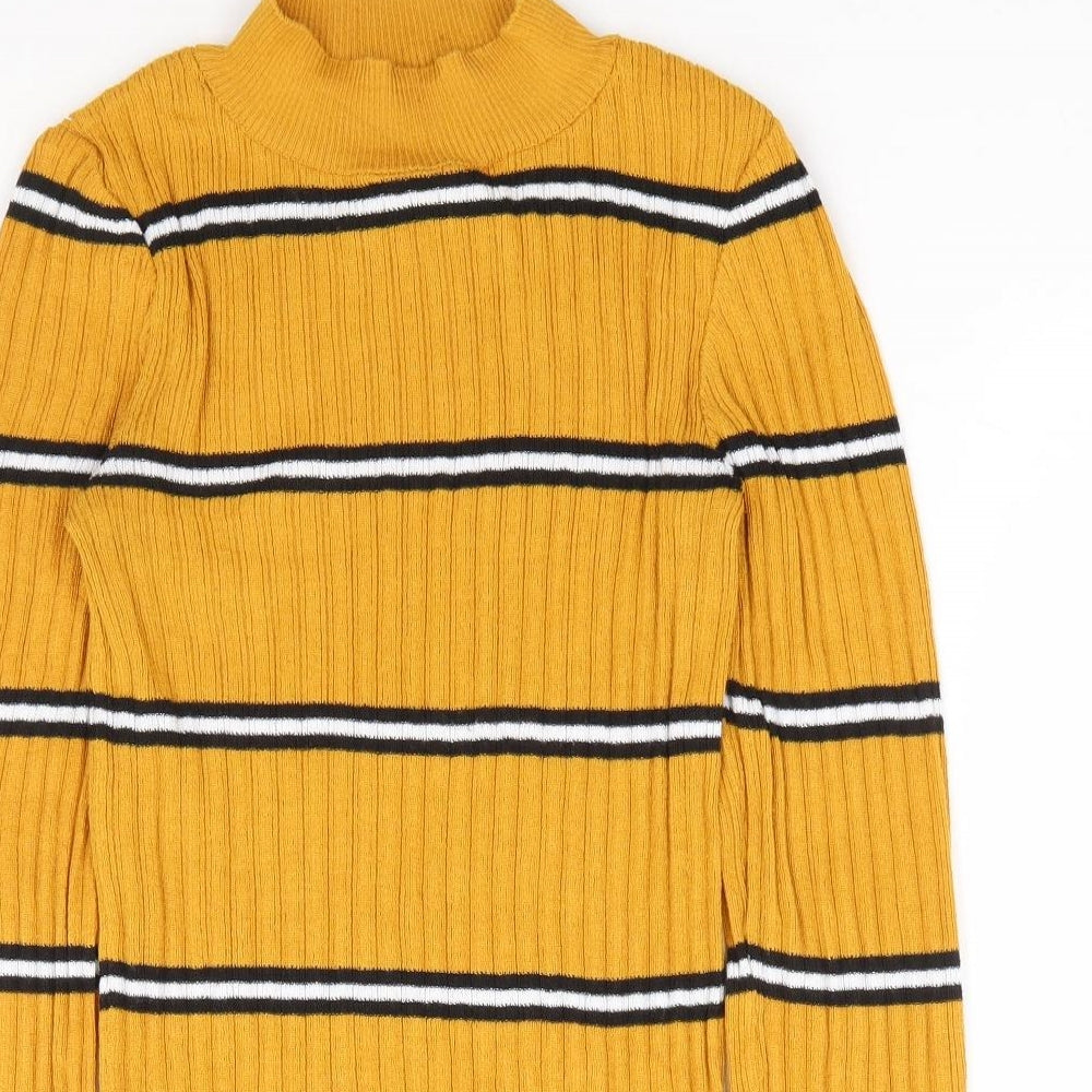Primark Womens Yellow High Neck Striped Polyester Pullover Jumper Size 6