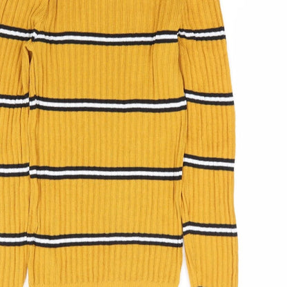 Primark Womens Yellow High Neck Striped Polyester Pullover Jumper Size 6