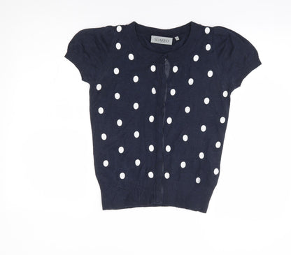 Saoked Womens Blue Round Neck Polka Dot Viscose Cardigan Jumper Size M