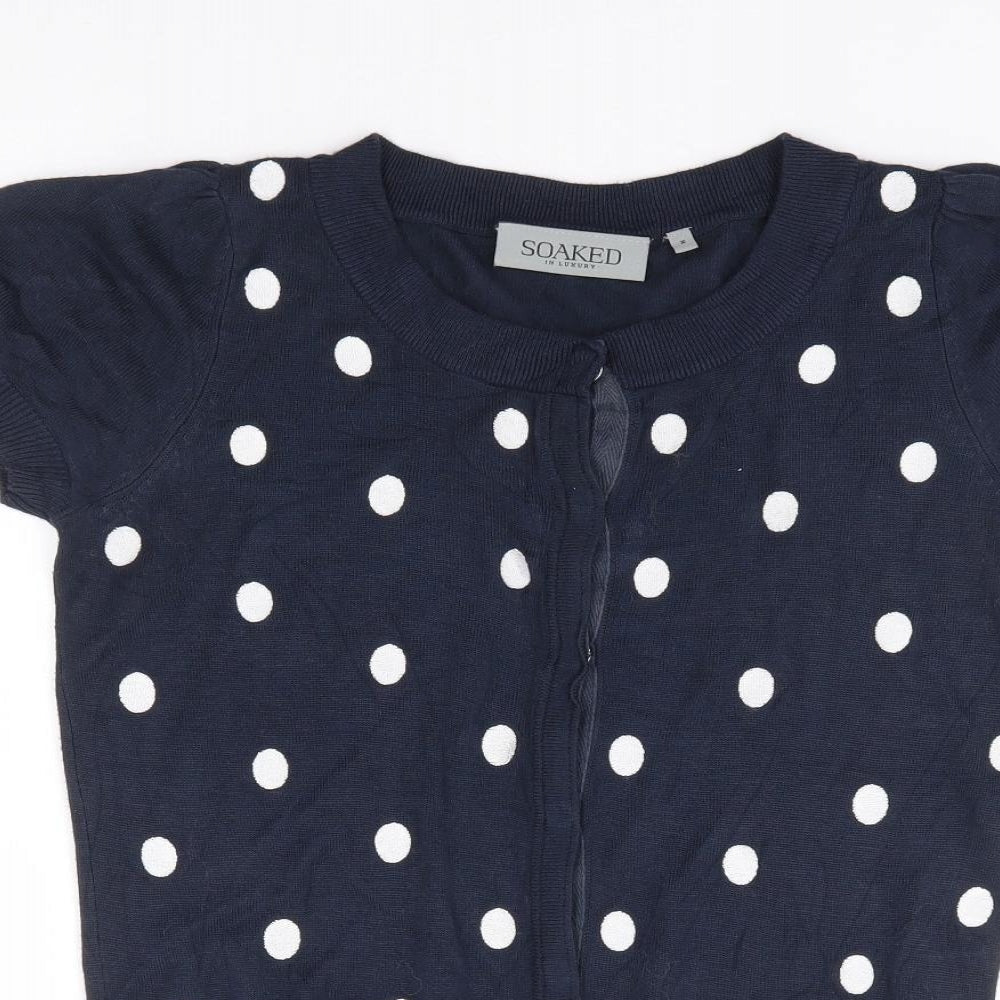 Saoked Womens Blue Round Neck Polka Dot Viscose Cardigan Jumper Size M