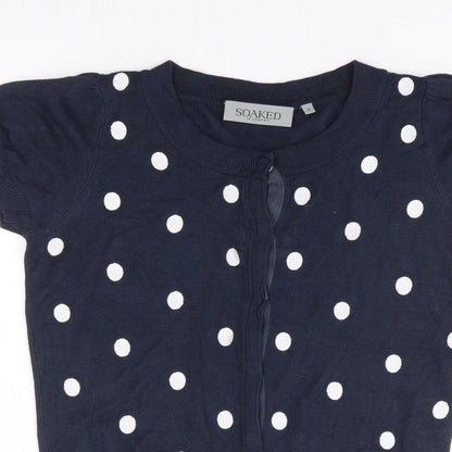 Saoked Womens Blue Round Neck Polka Dot Viscose Cardigan Jumper Size M