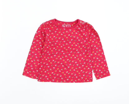 TU Girls Pink Floral Cotton Basic T-Shirt Size 18-24 Months Round Neck Pullover