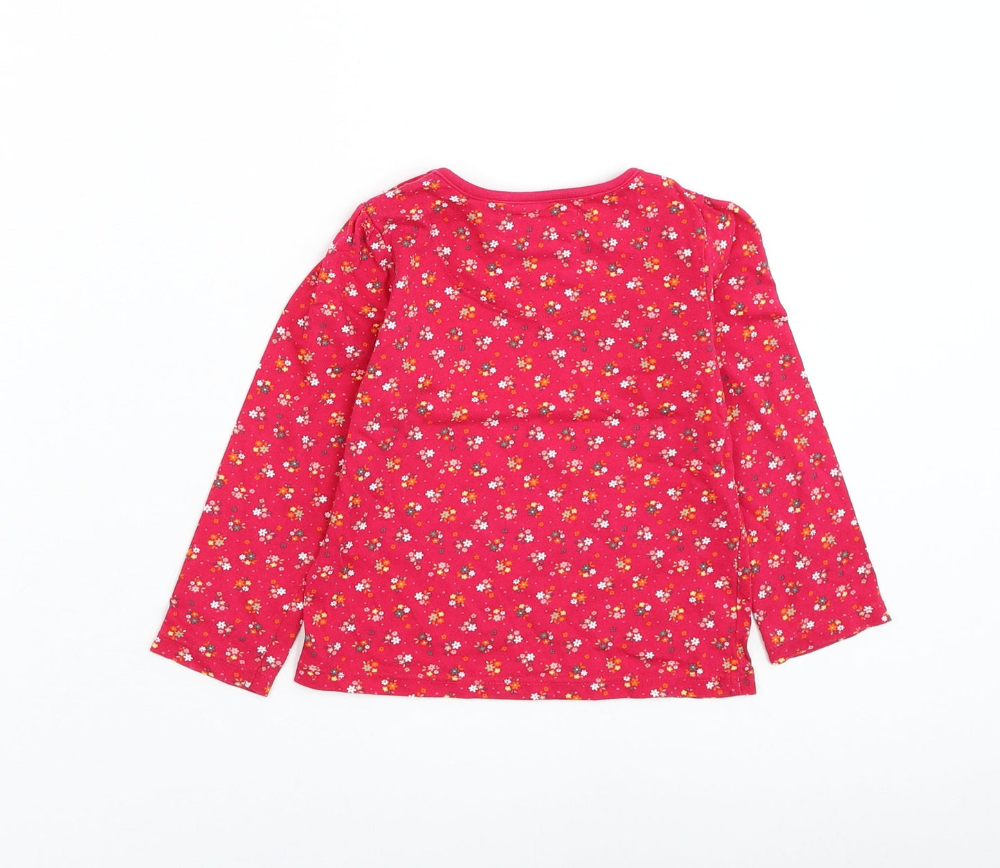 TU Girls Pink Floral Cotton Basic T-Shirt Size 18-24 Months Round Neck Pullover