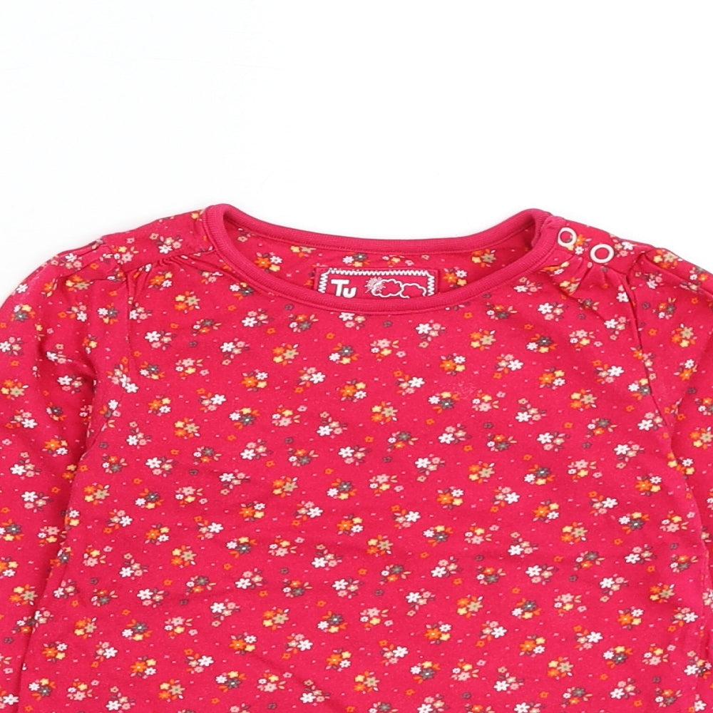 TU Girls Pink Floral Cotton Basic T-Shirt Size 18-24 Months Round Neck Pullover