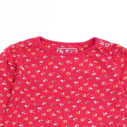 TU Girls Pink Floral Cotton Basic T-Shirt Size 18-24 Months Round Neck Pullover