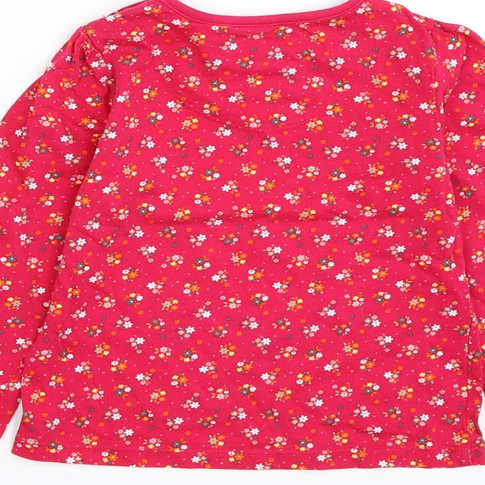 TU Girls Pink Floral Cotton Basic T-Shirt Size 18-24 Months Round Neck Pullover