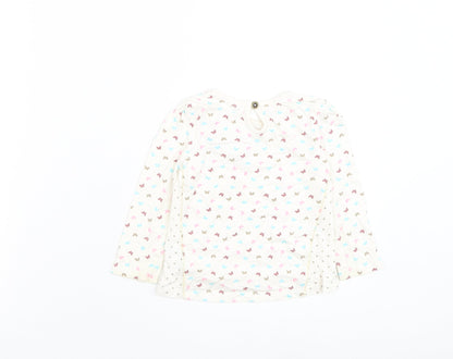 TU Girls White Floral Cotton Basic T-Shirt Size 12-18 Months Round Neck Pullover