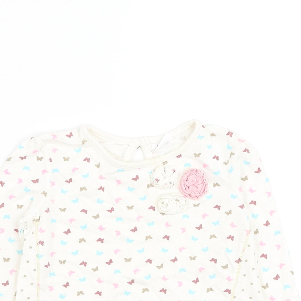 TU Girls White Floral Cotton Basic T-Shirt Size 12-18 Months Round Neck Pullover