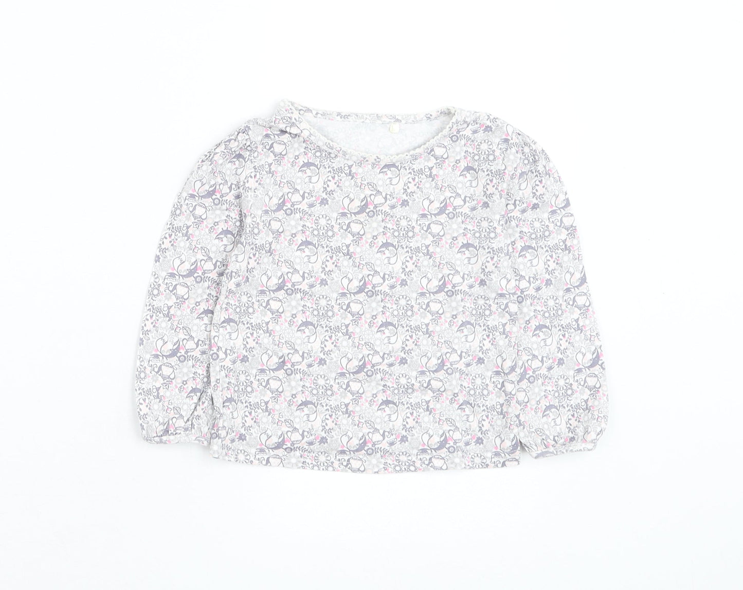 George Girls White Floral Cotton Basic T-Shirt Size 18-24 Months Round Neck Pullover