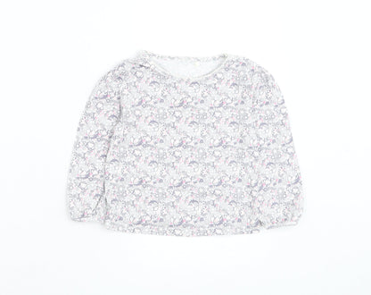 George Girls White Floral Cotton Basic T-Shirt Size 18-24 Months Round Neck Pullover