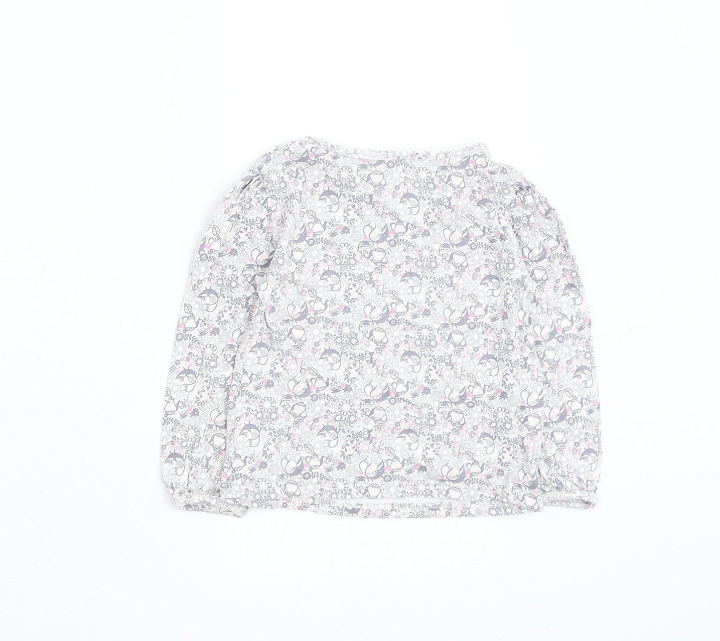 George Girls White Floral Cotton Basic T-Shirt Size 18-24 Months Round Neck Pullover