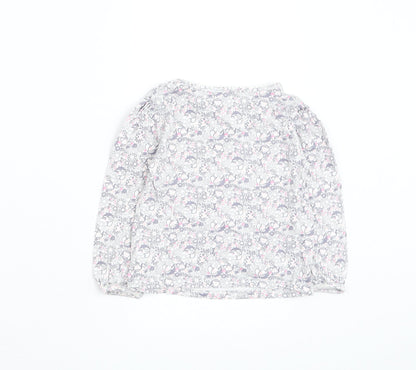 George Girls White Floral Cotton Basic T-Shirt Size 18-24 Months Round Neck Pullover