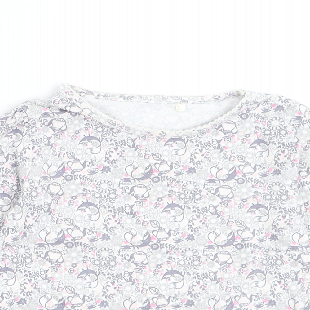 George Girls White Floral Cotton Basic T-Shirt Size 18-24 Months Round Neck Pullover