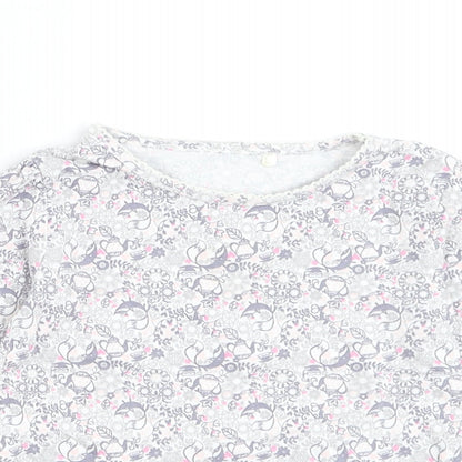 George Girls White Floral Cotton Basic T-Shirt Size 18-24 Months Round Neck Pullover