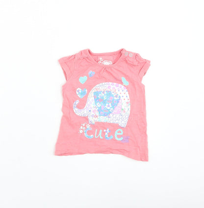 TU Girls Pink Cotton Basic Tank Size 9-12 Months Round Neck Pullover - Elephant