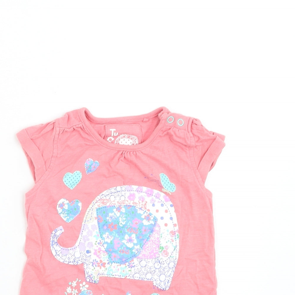 TU Girls Pink Cotton Basic Tank Size 9-12 Months Round Neck Pullover - Elephant