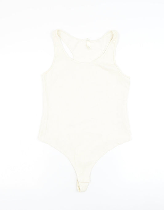 H&M Womens White Cotton Bodysuit One-Piece Size M Hook & Loop