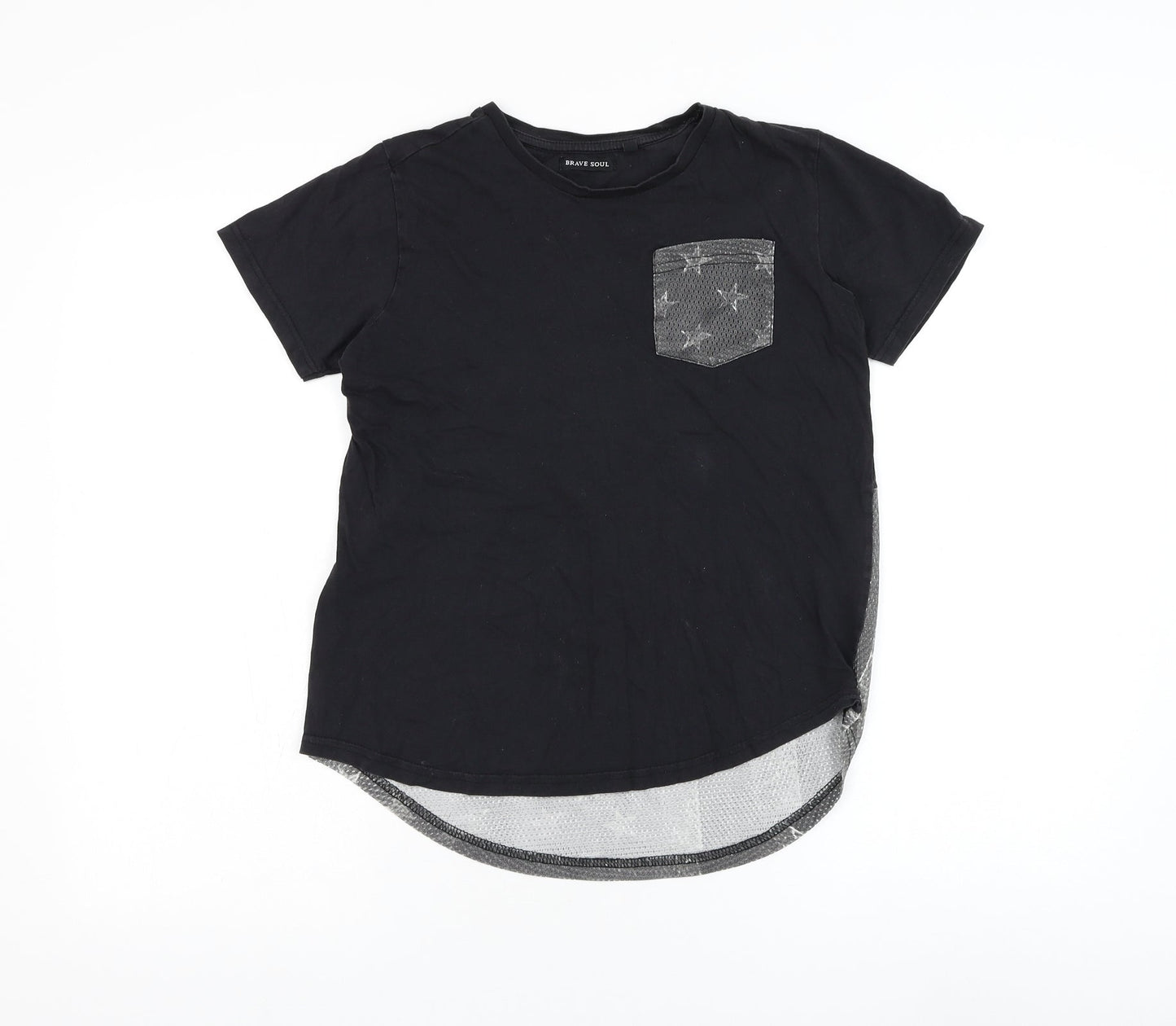 Brave Soul Boys Black Cotton Basic T-Shirt Size 11-12 Years Round Neck Pullover - American flag