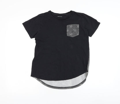 Brave Soul Boys Black Cotton Basic T-Shirt Size 11-12 Years Round Neck Pullover - American flag