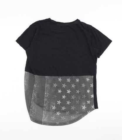 Brave Soul Boys Black Cotton Basic T-Shirt Size 11-12 Years Round Neck Pullover - American flag