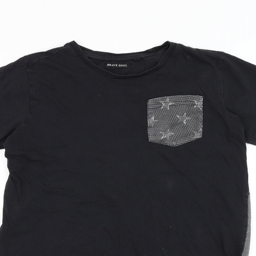Brave Soul Boys Black Cotton Basic T-Shirt Size 11-12 Years Round Neck Pullover - American flag