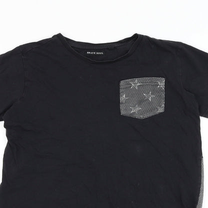 Brave Soul Boys Black Cotton Basic T-Shirt Size 11-12 Years Round Neck Pullover - American flag