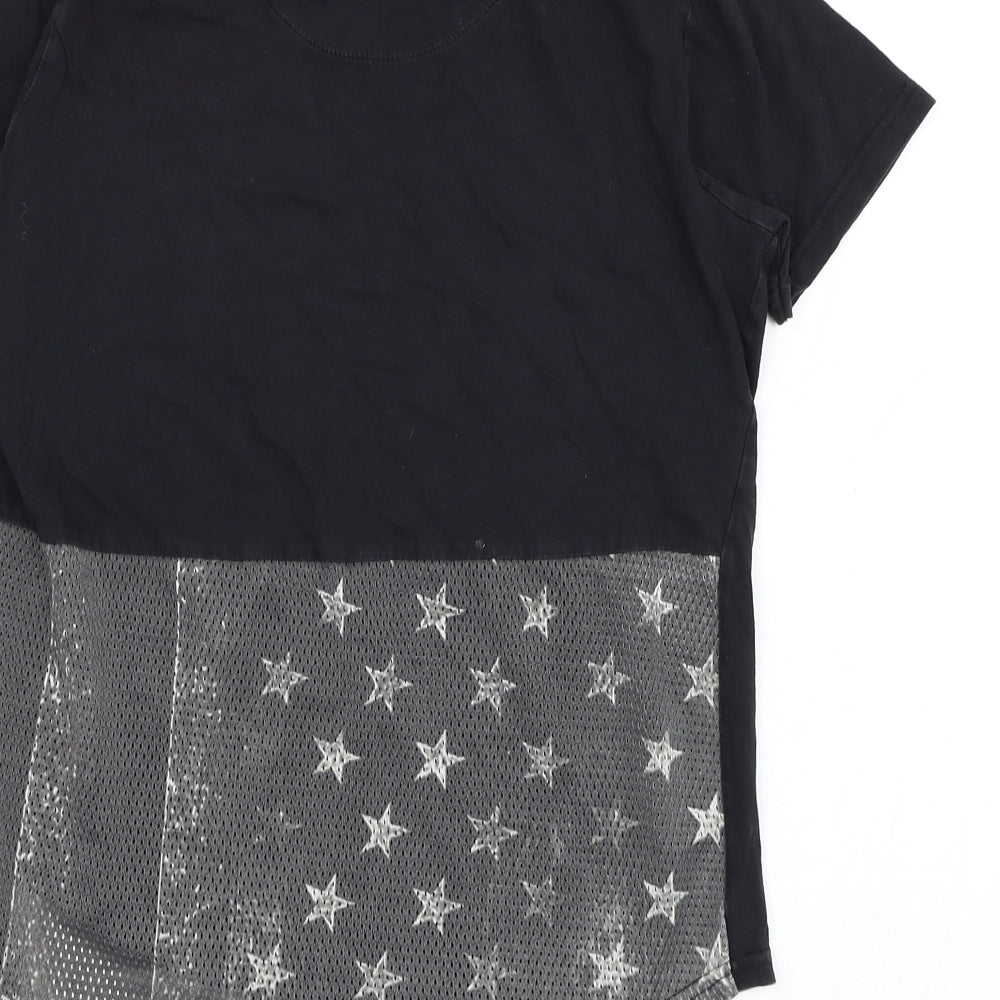 Brave Soul Boys Black Cotton Basic T-Shirt Size 11-12 Years Round Neck Pullover - American flag